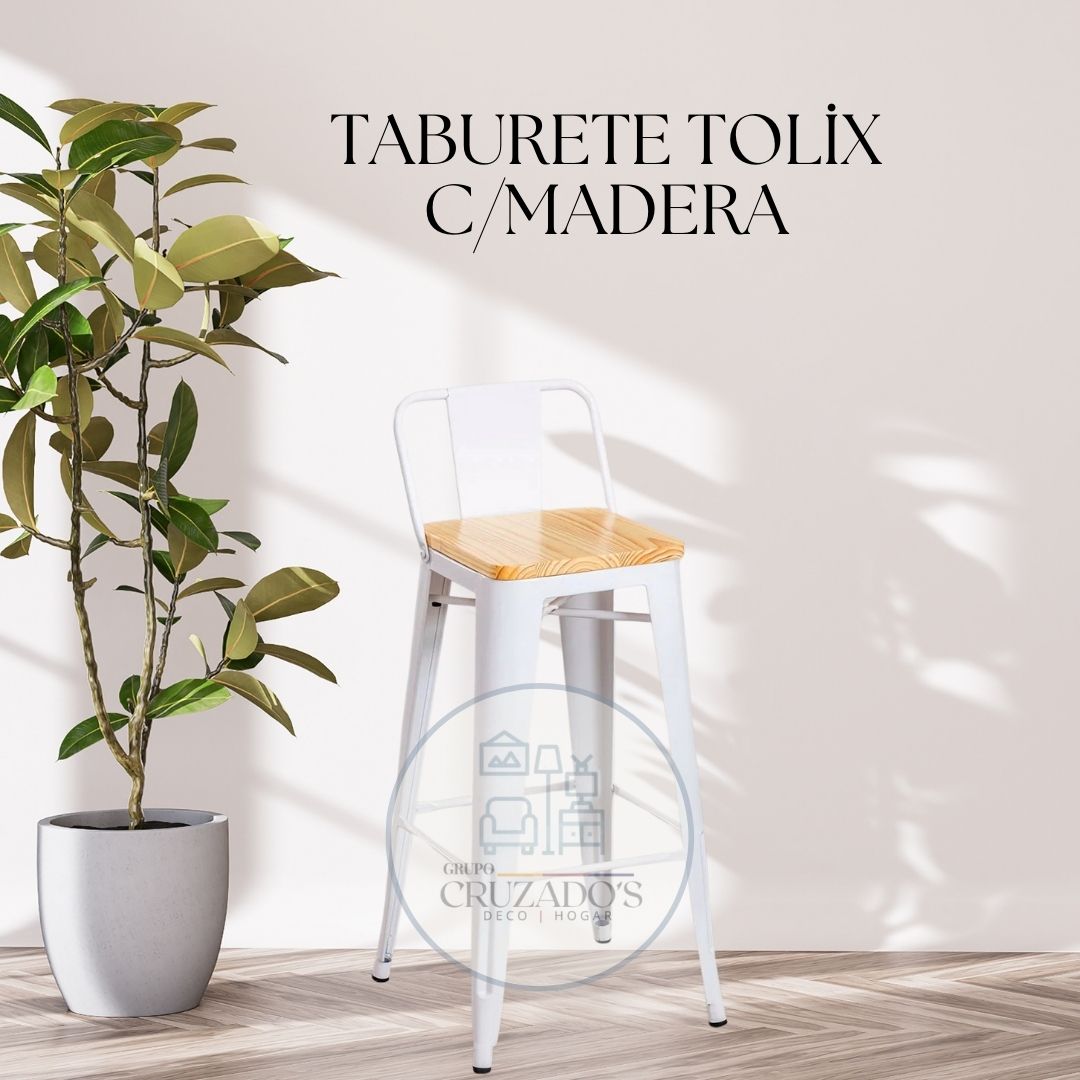 PACK 4 TABURETE TOLIX 77CM CON ASIENTO DE MADERA