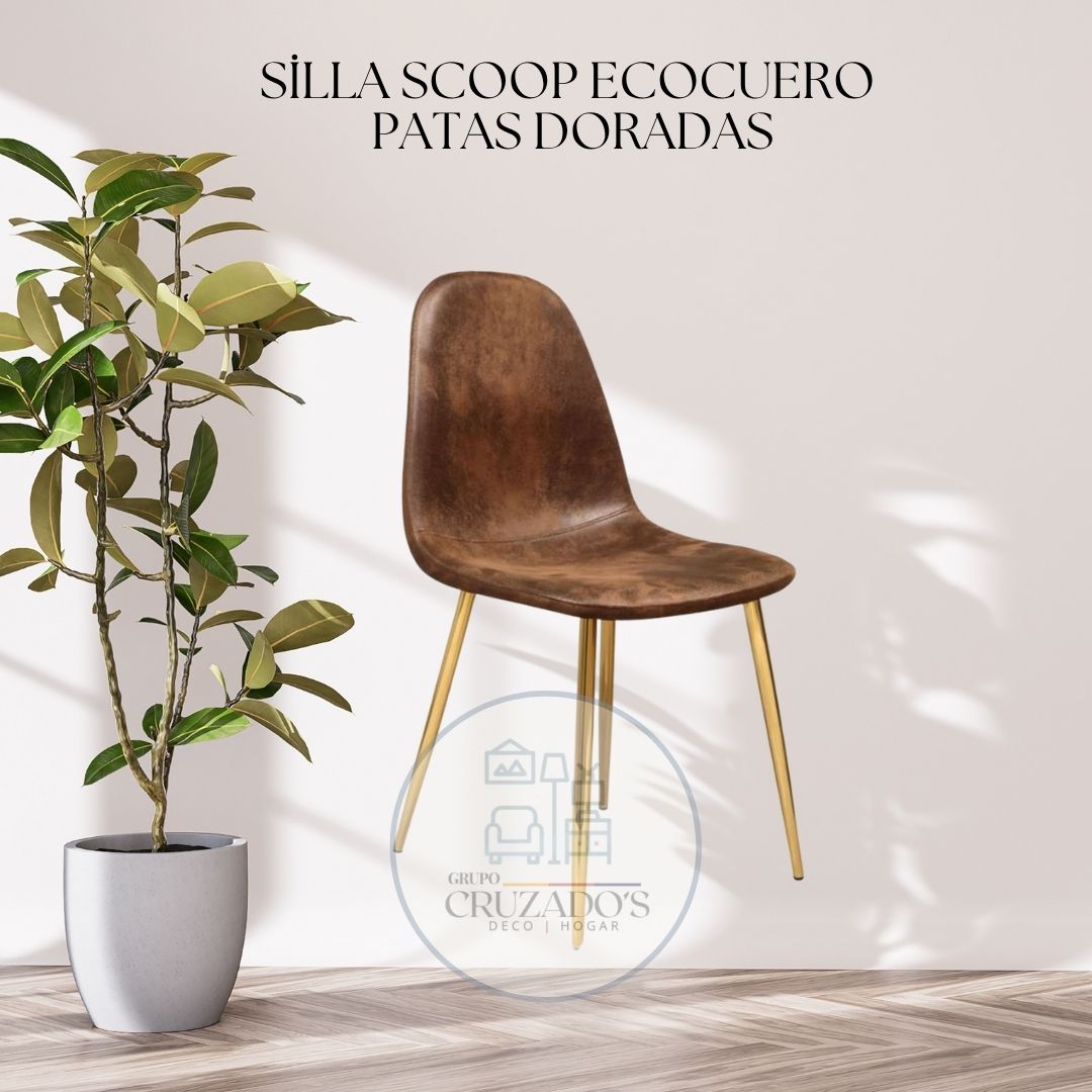 SILLAS SCOOP ECO CUERO PATAS DORADAS