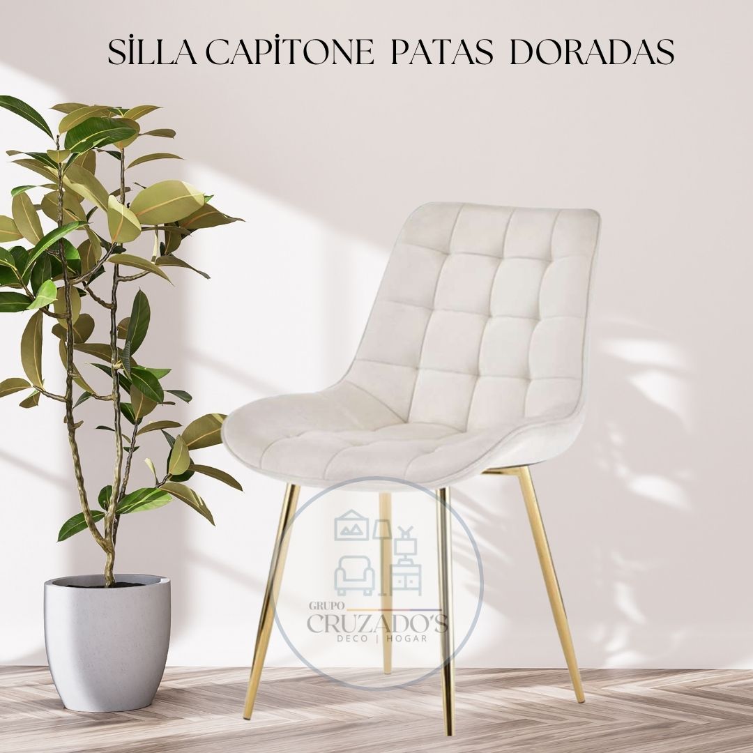 Silla Capitoné Patas Dorada