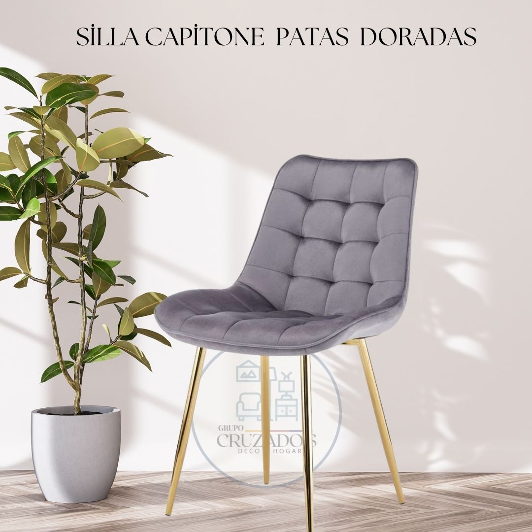 Silla Capitoné Patas Dorada