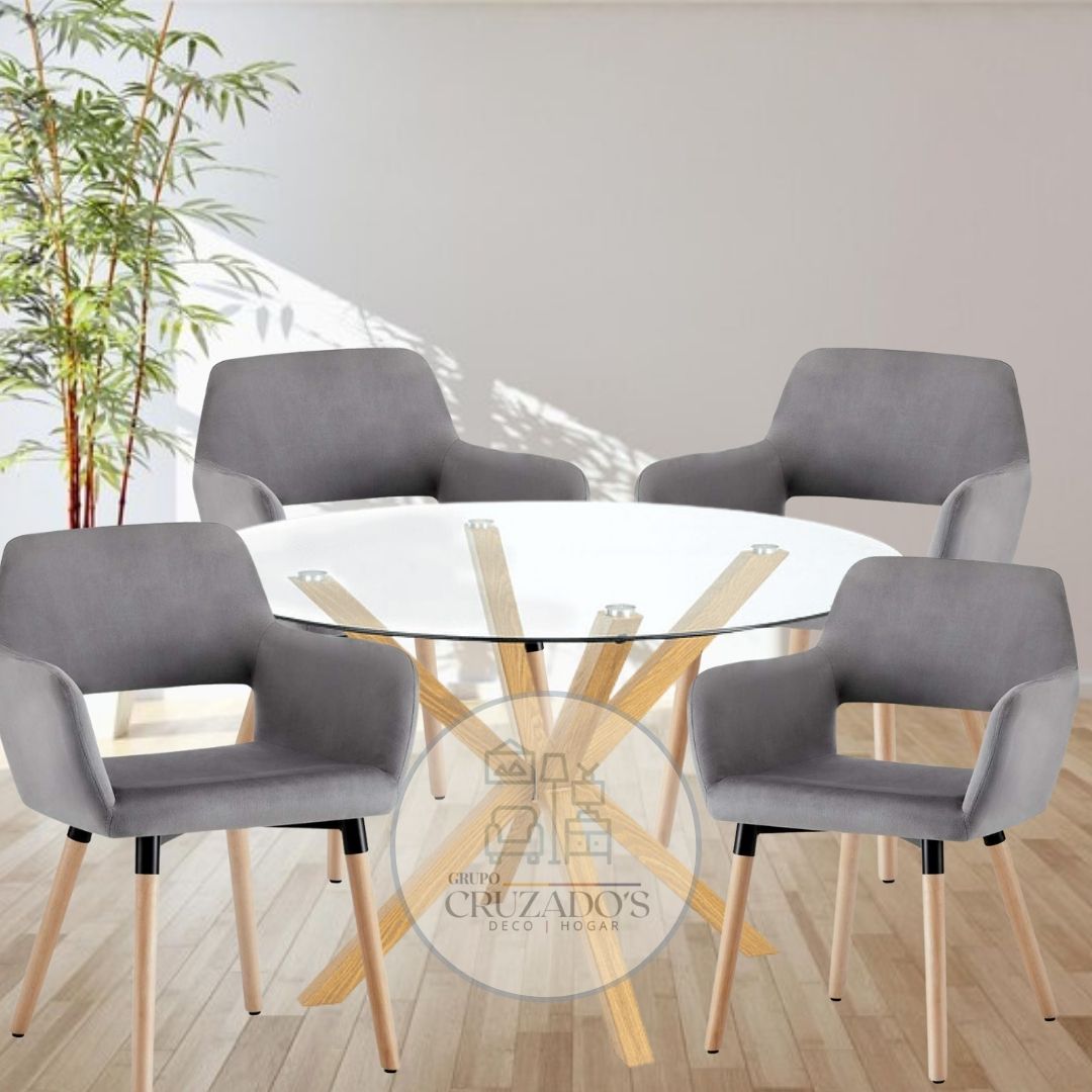 COMEDOR MESA CIRCULAR 100 cm+ SITIALES BOSTON FELPA