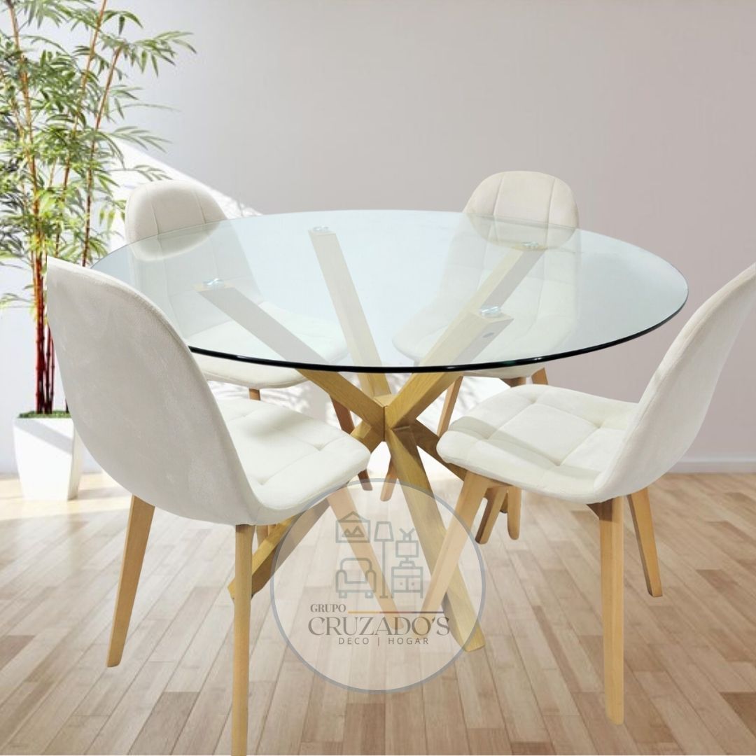 COMEDOR MESA CIRCULAR 100 cm+ SILLAS CAPITONE FELPA