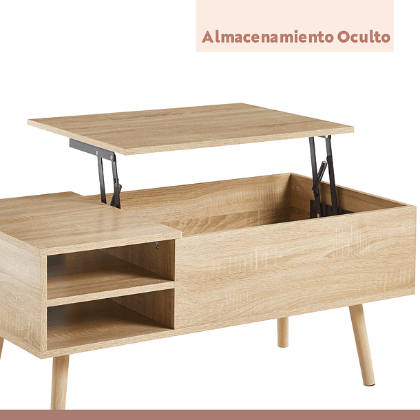 Mesa de Centro elevable con bandeja y almacenamiento - Madera