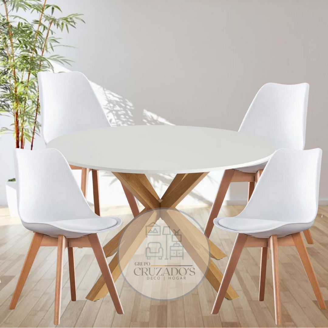 Mesa circular 100 cm + 4 sillas tulip