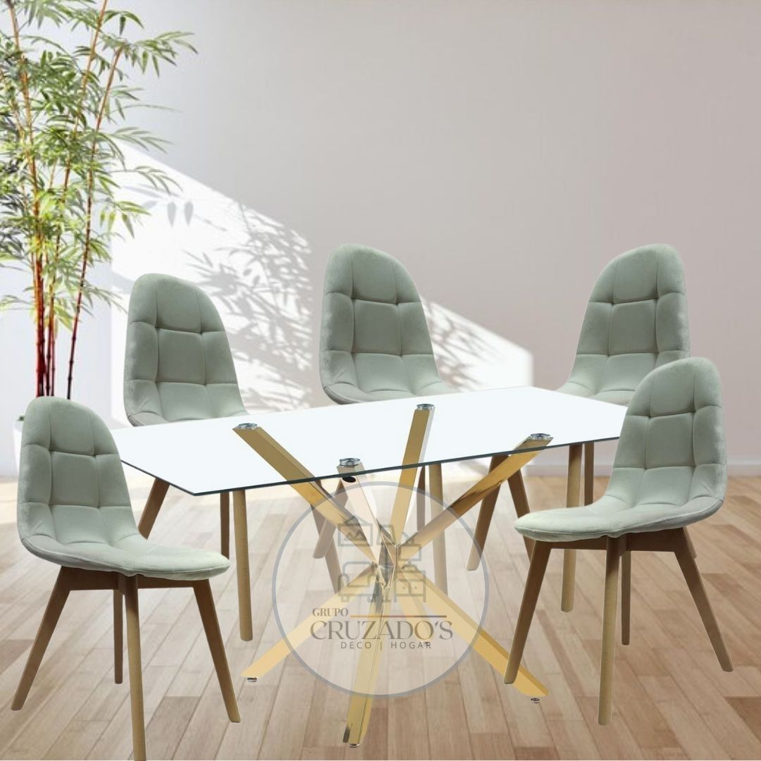 COMEDOR MESA CIRCULAR 100 cm+ SILLAS CAPITONE FELPA