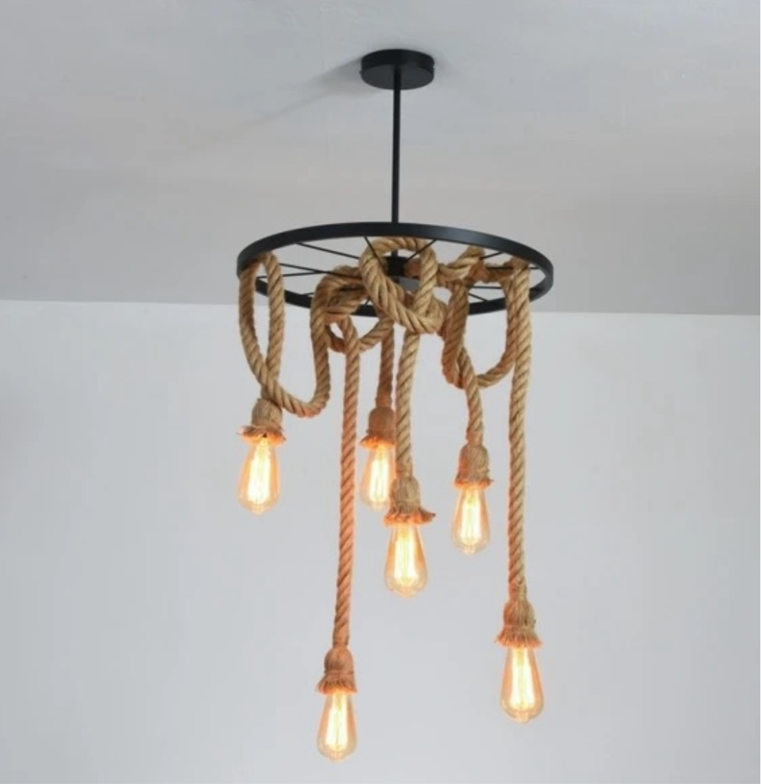 LAMPARA SOGA RUEDA 6 LUCES