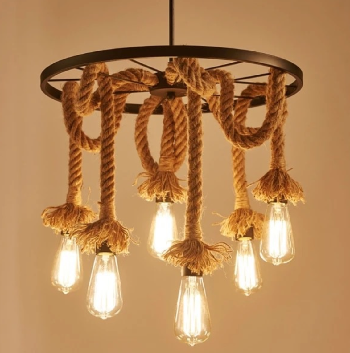 LAMPARA SOGA RUEDA 6 LUCES
