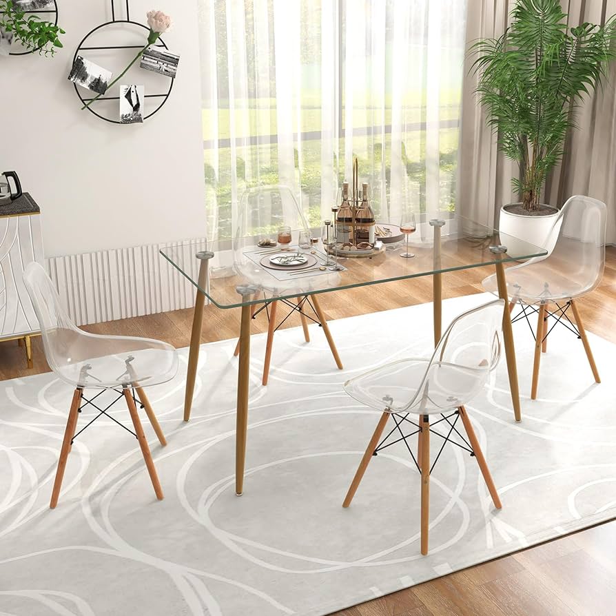 JUEGO COMEDOR 120x80 + SILLAS EAMES TRANSPARENTES