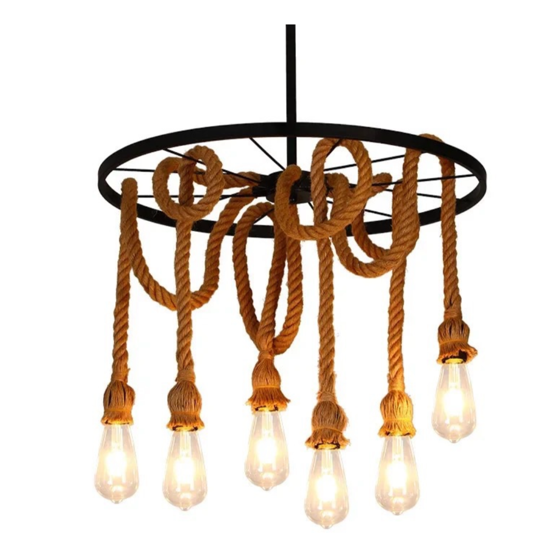 LAMPARA SOGA RUEDA 6 LUCES