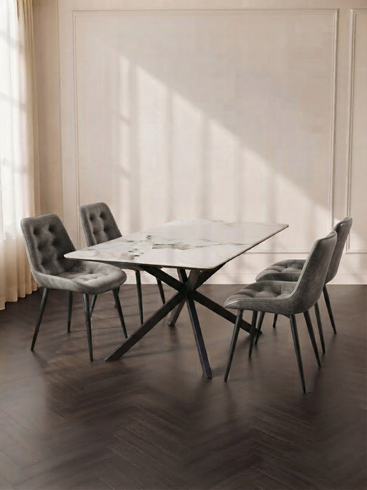 COMEDOR CUARZO 180x100cm SILLAS ECOCUERO ANTIQUE