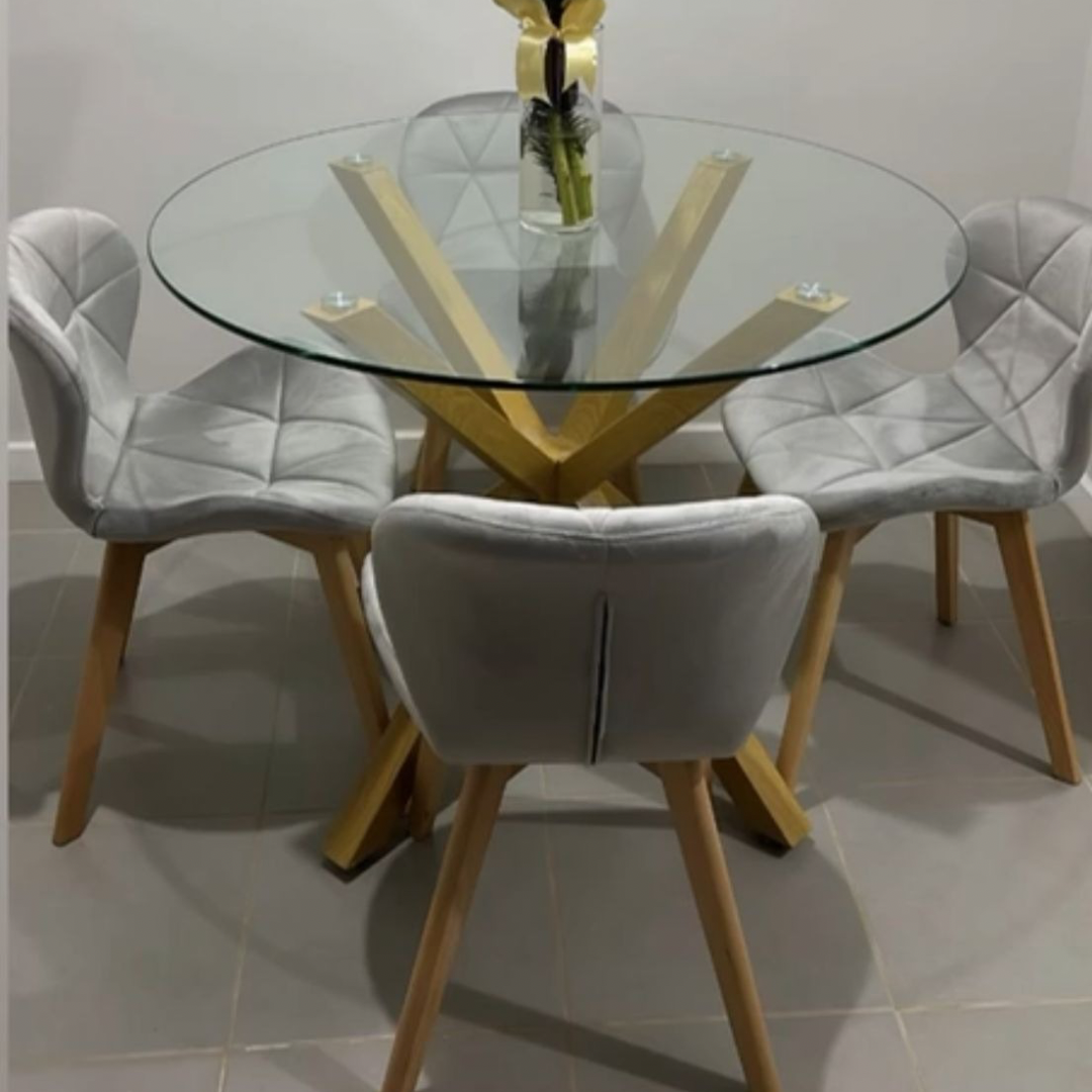 Comedor circular 100cm + 4 Silla sillas fiori felpa