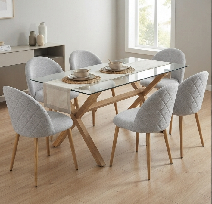 JUEGO COMEDOR 140X90 + sillas Lino gris Claro