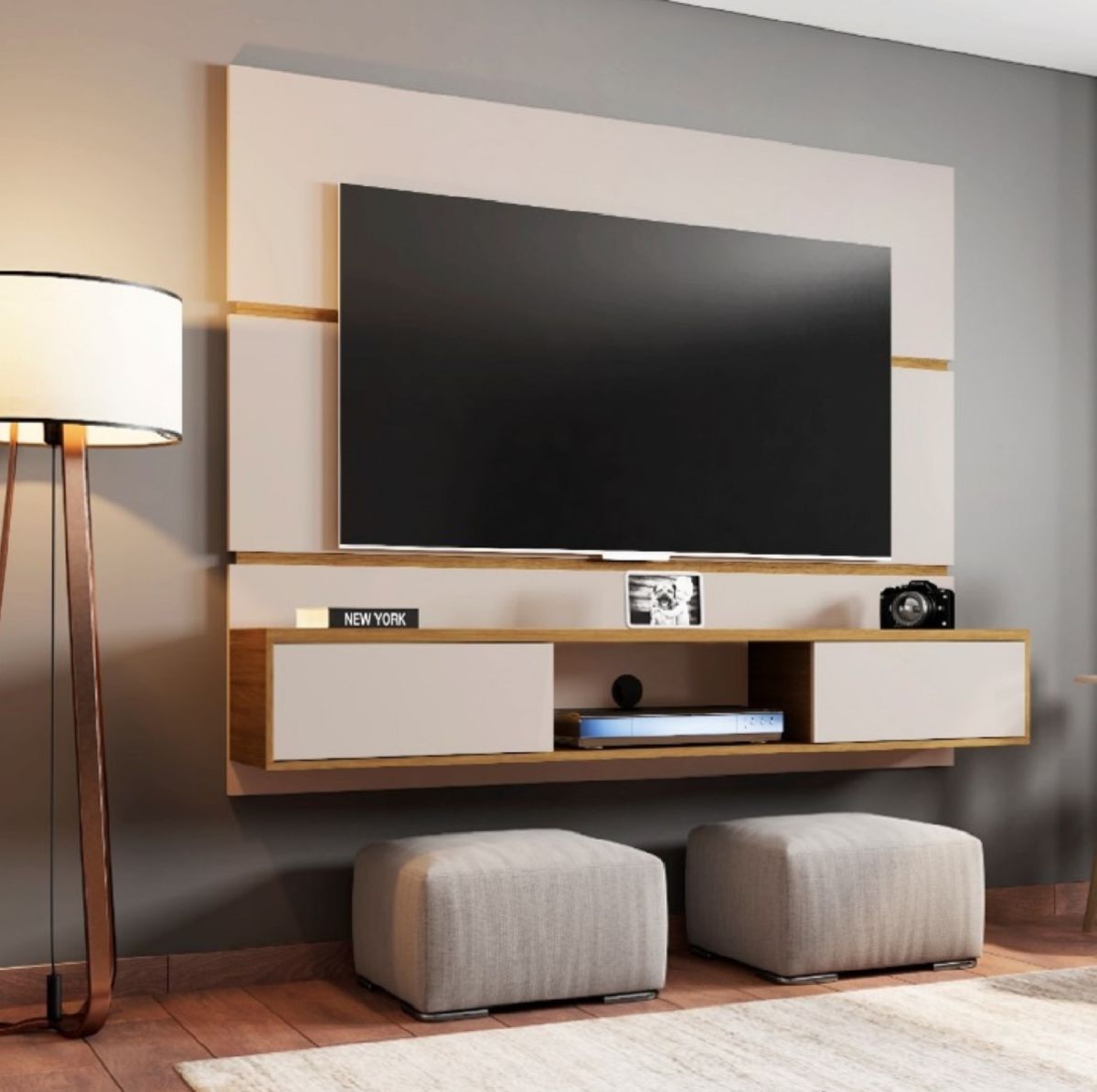 Panel Rack Tv 65" Ambar Blanco invierno Canela