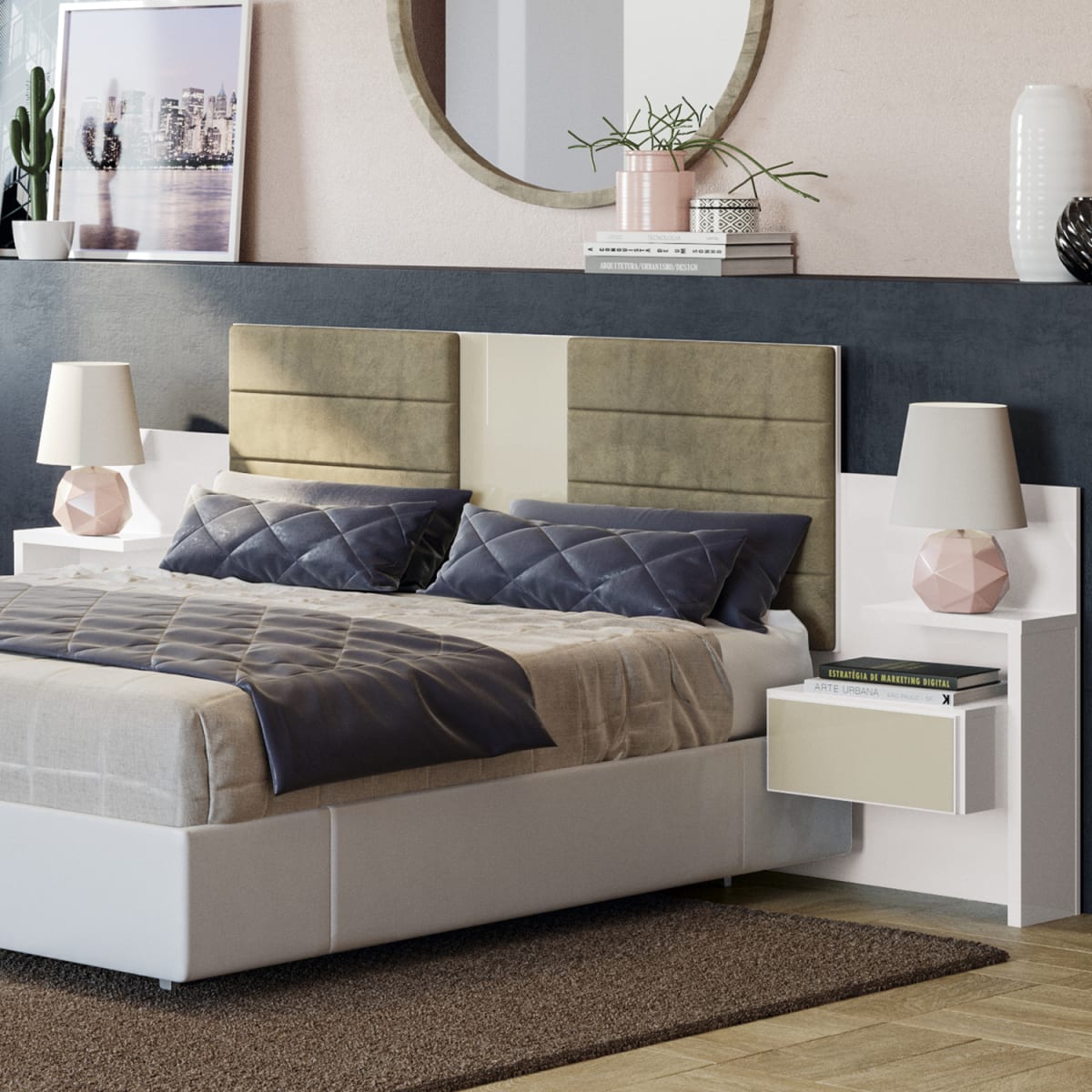 Respaldo de Cama con Veladores London Blanco