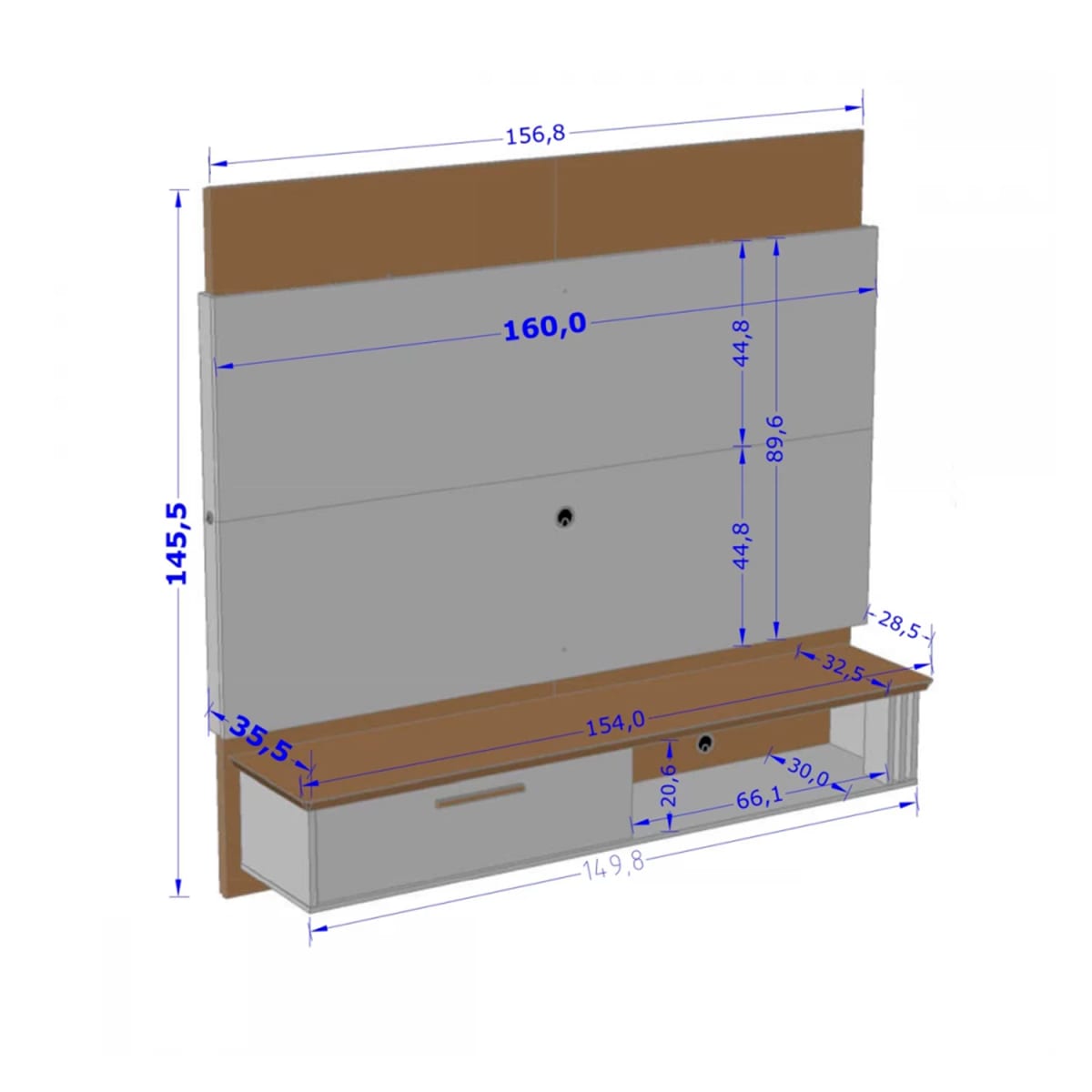 Panel Rack Tv 65" Paris Blanco Invierno con Luces Led