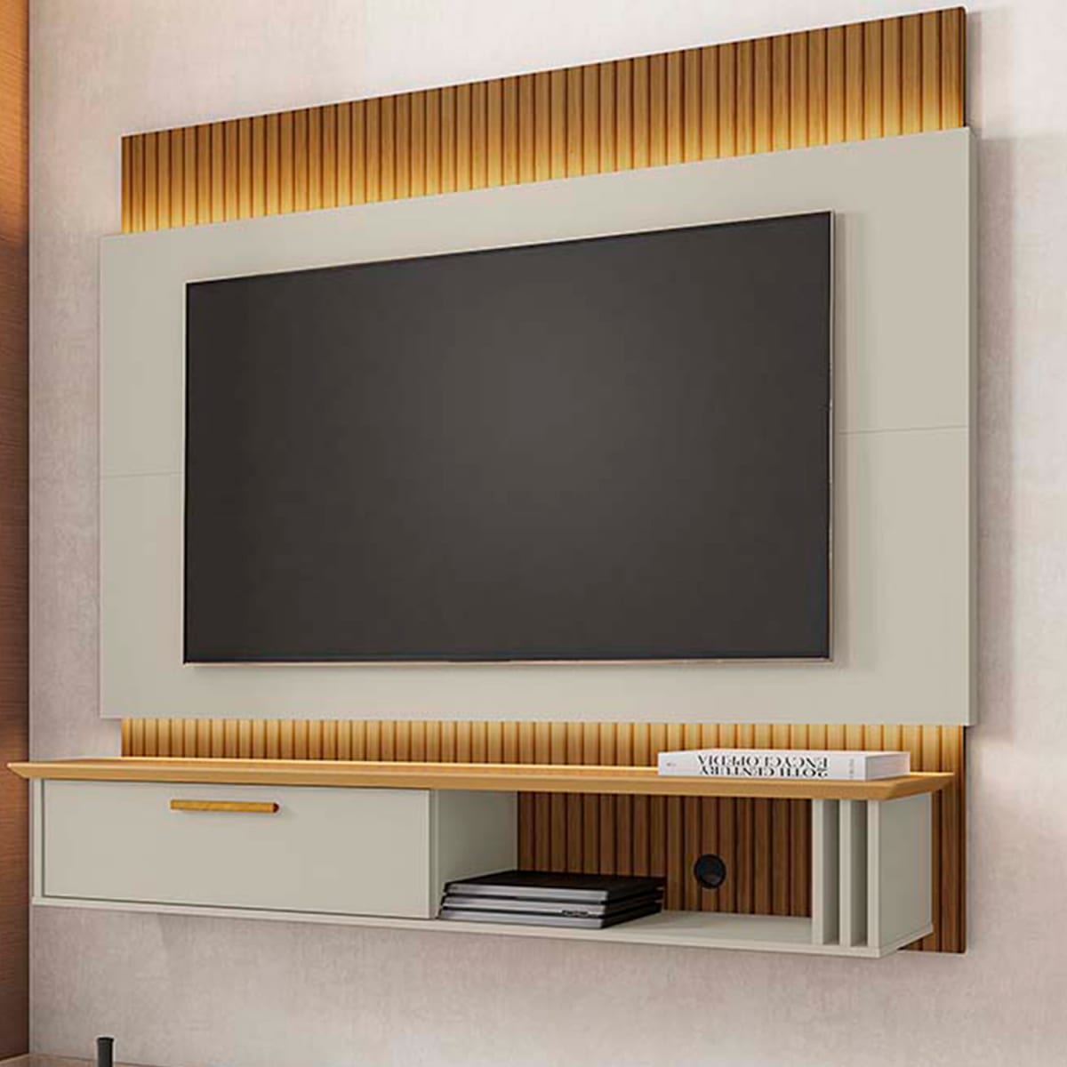 Panel Rack Tv 65" Paris Blanco Invierno con Luces Led