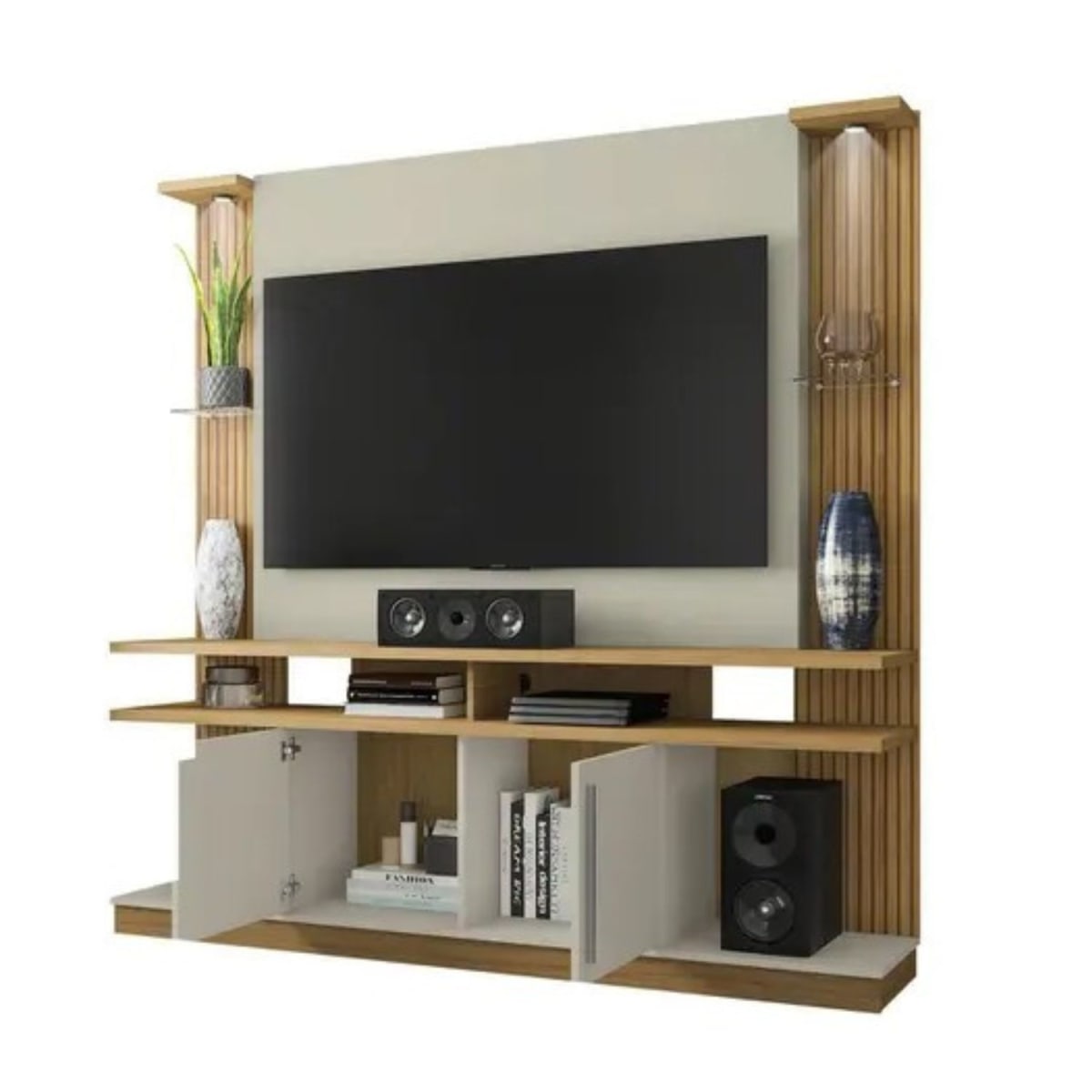 Rack Tv 55" York Canela Blanco Invierno con Led Tactil