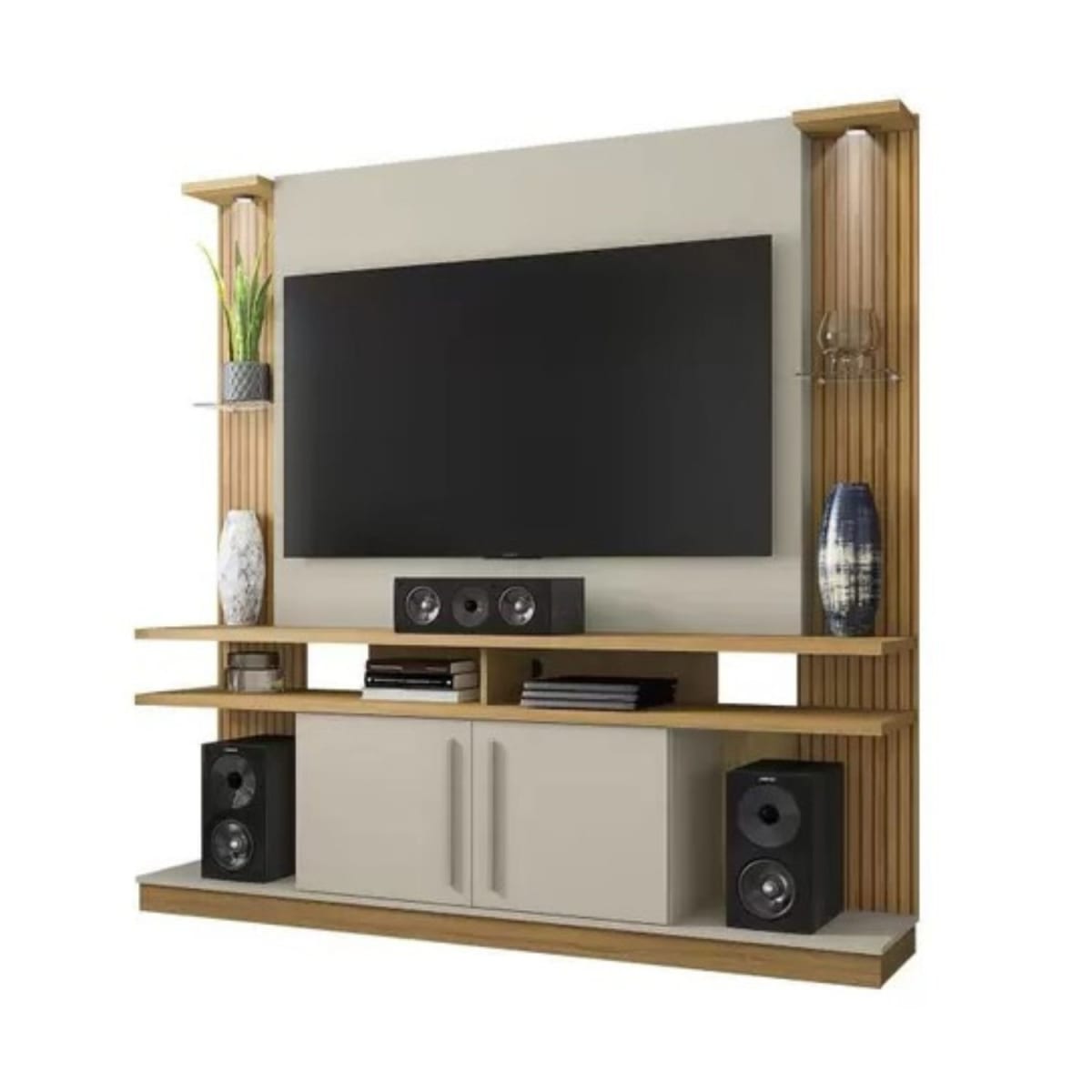 Rack Tv 55" York Canela Blanco Invierno con Led Tactil