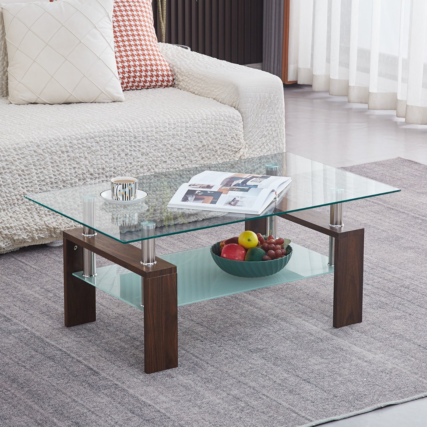 Mesa de Centro Rectangular de Vidrio café oscuro