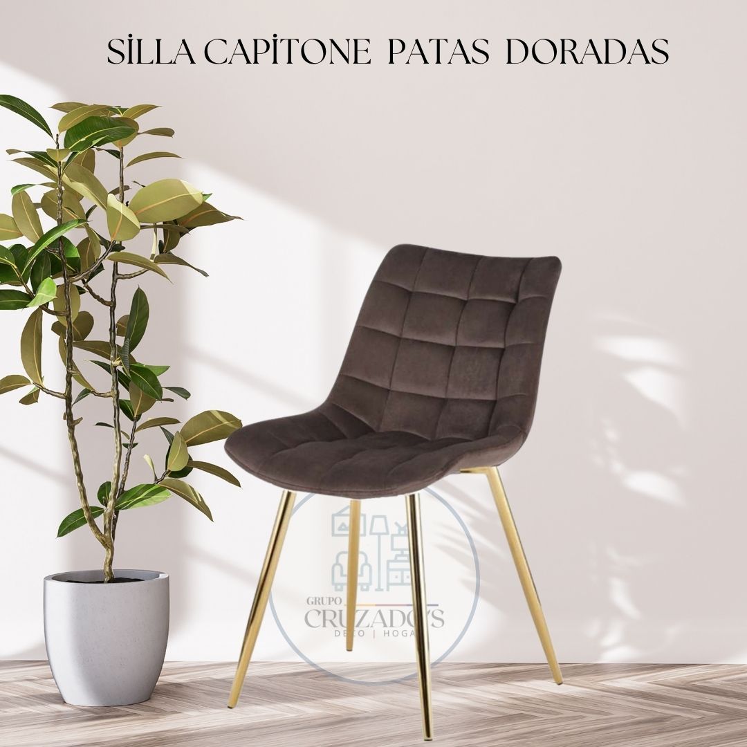 Silla Capitoné Patas Dorada