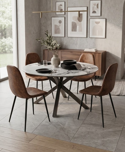 COMEDOR CUARZO 100cm + 4 SILLAS ECOCUERO