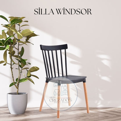 Mesa circular Negra 100 cm  + 4 sillas windsor