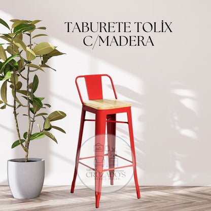 PACK 4 TABURETE TOLIX 64CM CON ASIENTO DE MADERA