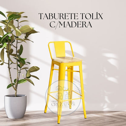 PACK 4 TABURETE TOLIX 64CM CON ASIENTO DE MADERA