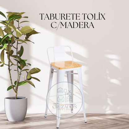 PACK 4 TABURETE TOLIX 64CM CON ASIENTO DE MADERA