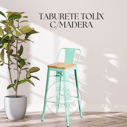 PACK 4 TABURETE TOLIX 64CM CON ASIENTO DE MADERA