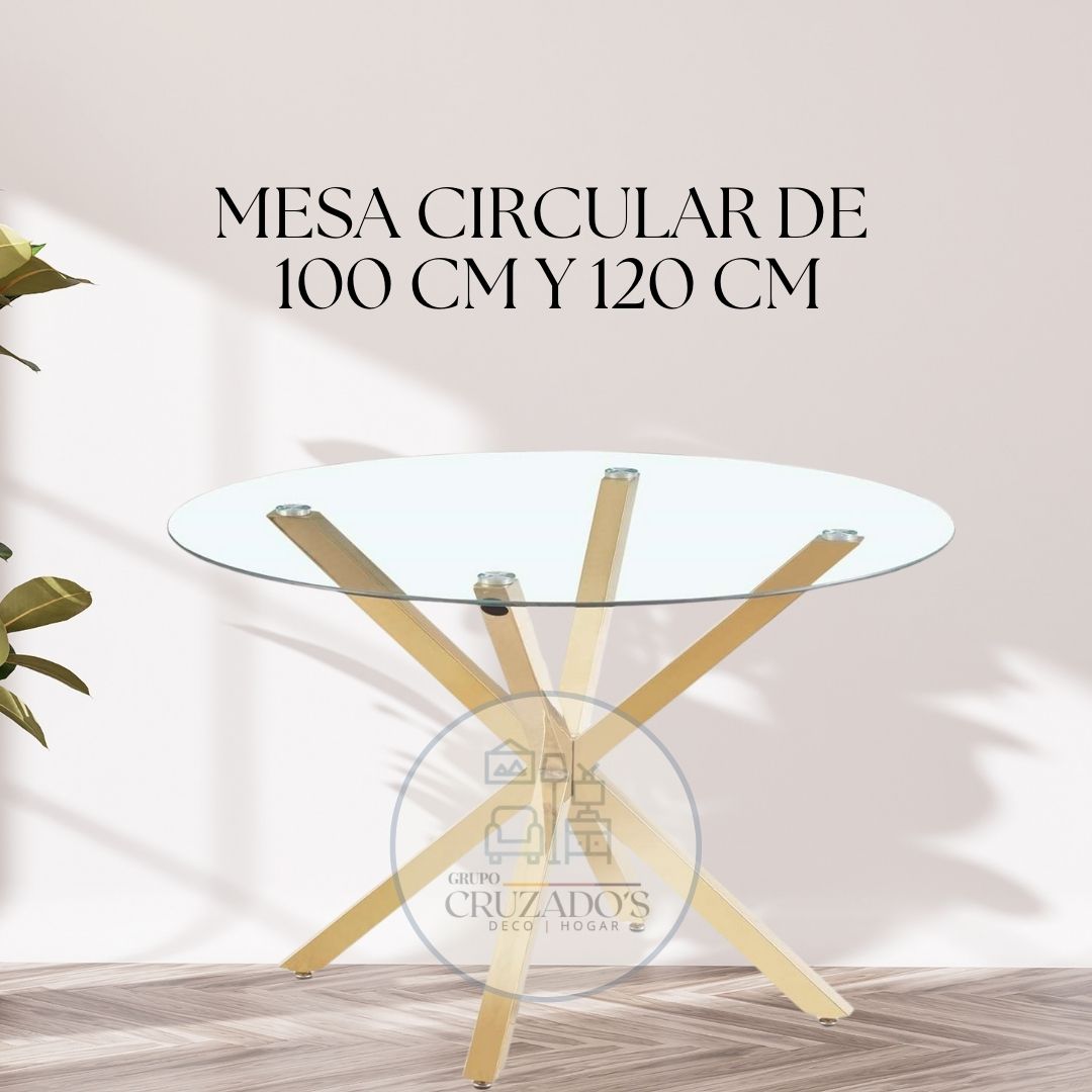 Mesa circular 100 cm  PATAS DORADAS + sillas tulip