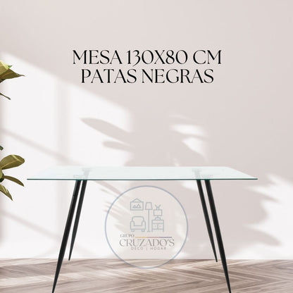 Mesa Rectangular vidrio 130x80 PATAS NEGRAS