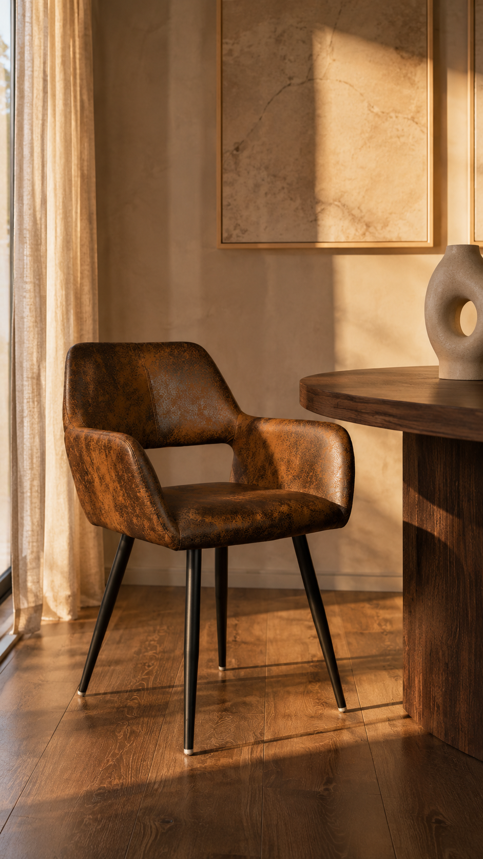 Comedor Circular 100cm + 4 sitiales CAFE
