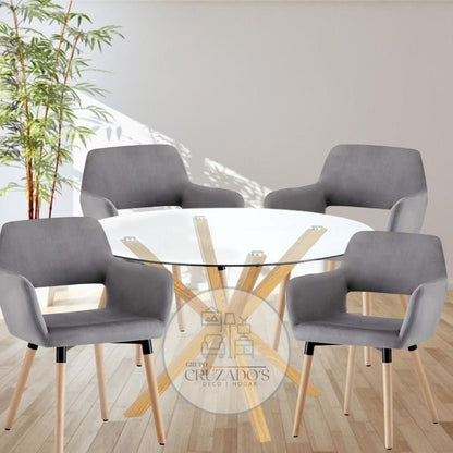 COMEDOR MESA CIRCULAR  100 cm+ SITIALES BOSTON FELPA