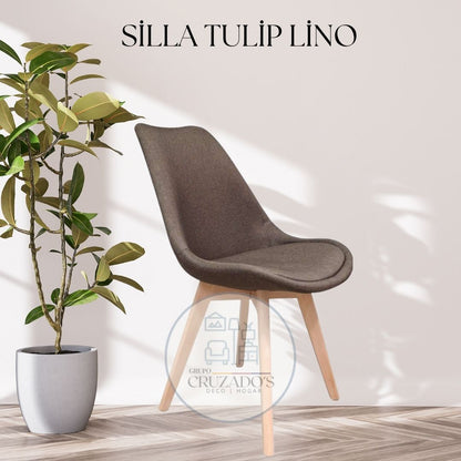 JUEGO COMEDOR 140X90 + SILLAS TULIP LINO