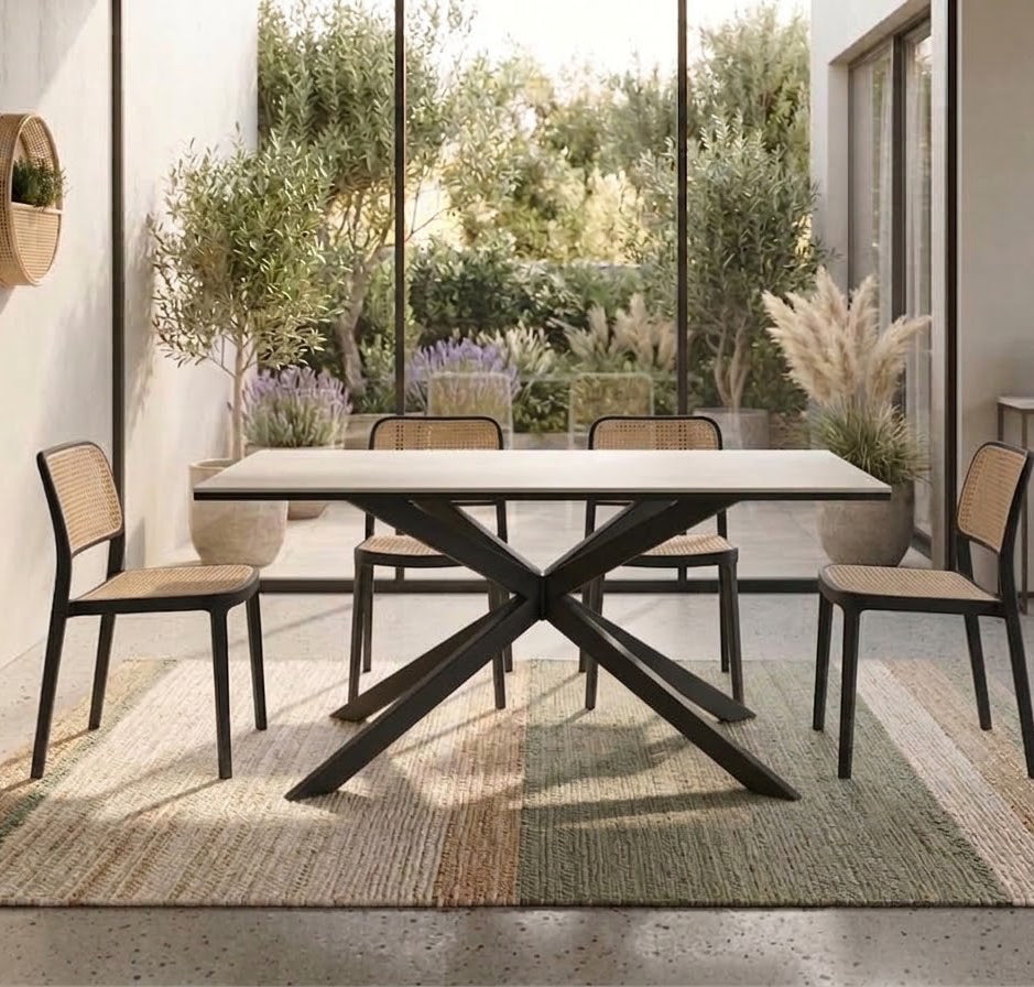 MESA MADRID STONE 160x90cm BASE NEGRA