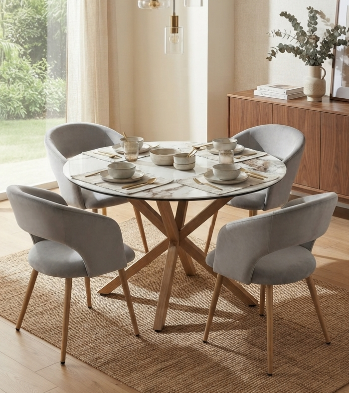 COMEDOR MARMOL 120CM + 4 SITIAL SIENA