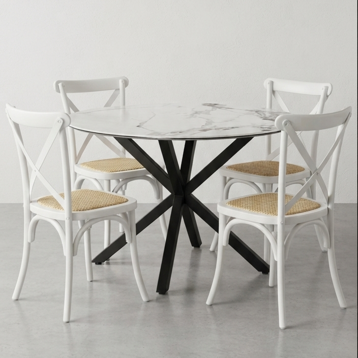 COMEDOR MARMOL 100CM + 4 SITIAL CROSSBACK