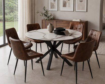 COMEDOR CUARZO 100cm + 4 SILLAS ECOCUERO ANTIQUE