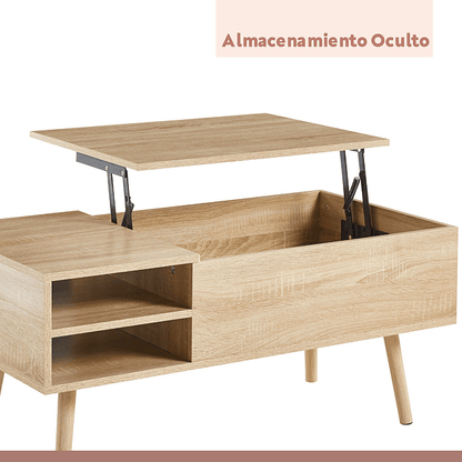 Mesa de Centro elevable con bandeja y almacenamiento - Madera