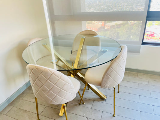 Comedor circular 120 cm + SILLAS LUXURY GOLD