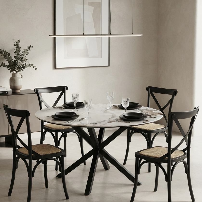 COMEDOR MARMOL 100CM + 4 SITIAL CROSSBACK