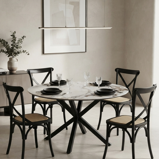COMEDOR MARMOL 120CM + 4 SITIAL CROSSBACK