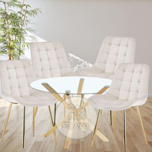 COMEDOR MESA DUBAI 120CM+ 4 SILLAS CAPITONE