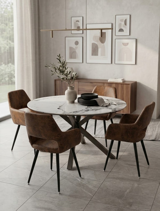Comedor Circular 120cm + 4 sitiales CAFE VINTAGE
