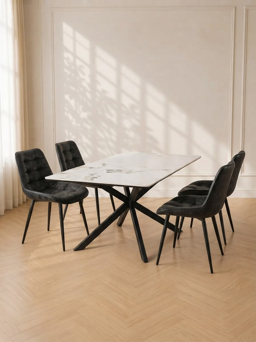 COMEDOR CUARZO 180x100cm SILLAS ECOCUERO ANTIQUE