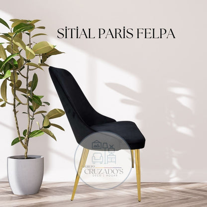 COMEDOR MESA CIRCULAR DORADO  100 cm+ 4 SILLAS ELEGANTE FELPA