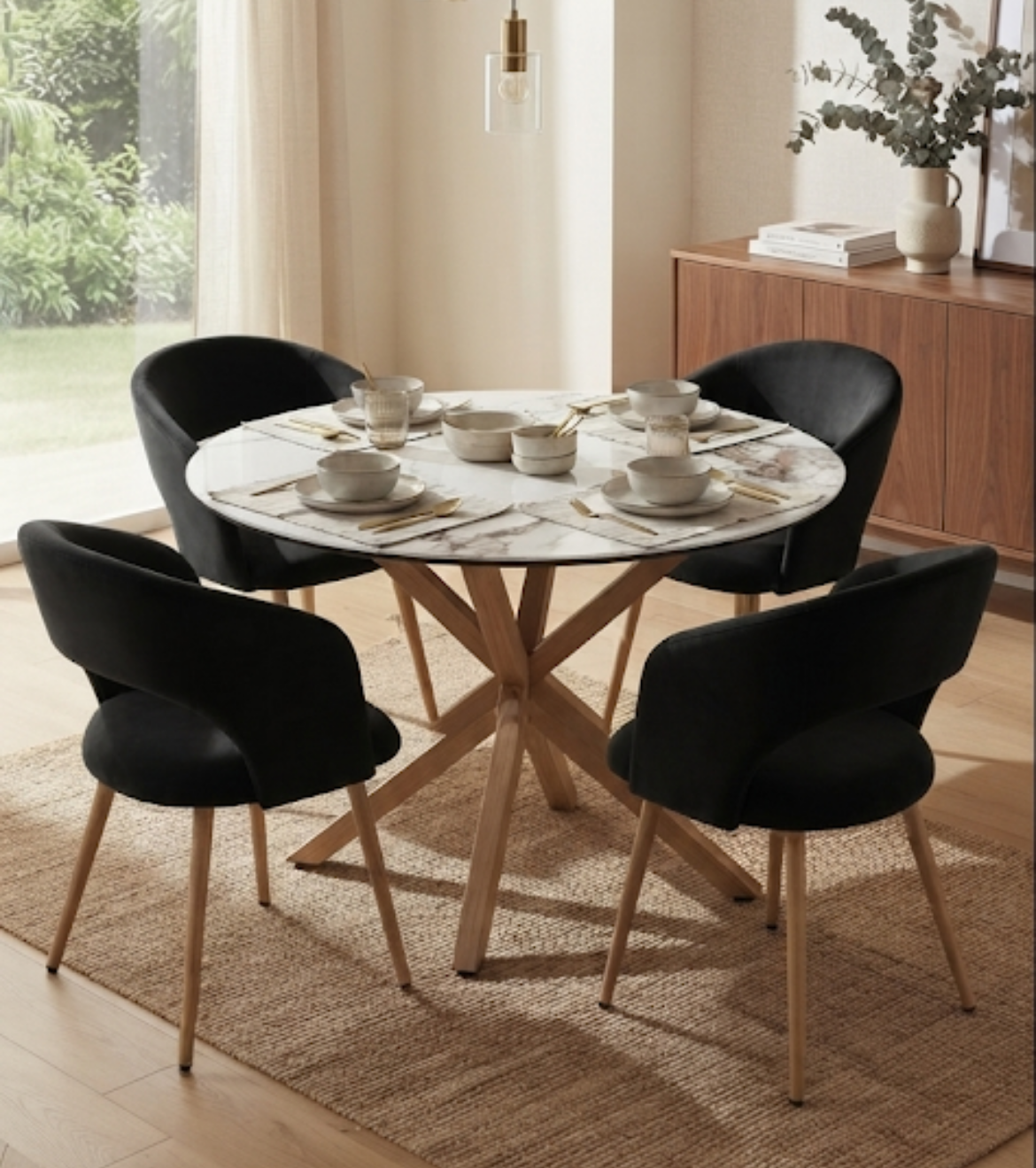 COMEDOR MARMOL 120CM + 4 SITIAL SIENA