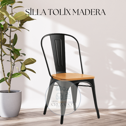 Silla Tolix asiento de madera