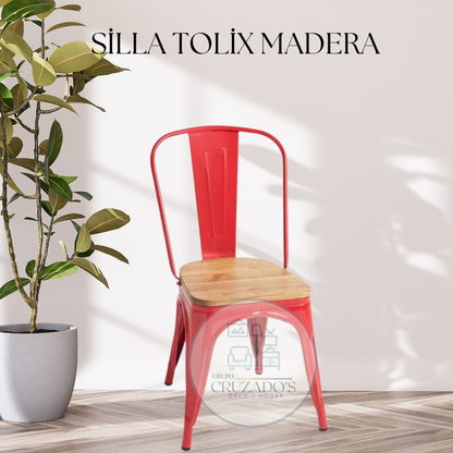Silla Tolix asiento de madera
